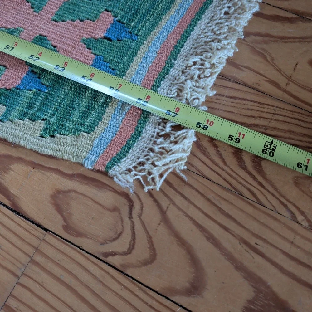 Vintage Rug Wool Hand Knit Handmade Turkish 56.5' x 28' Cottage Vacation Home